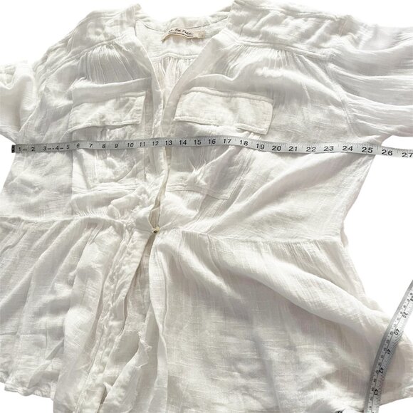 Women's Free People White Sheer Deep V Safari Wrap Long Sleeve XL Beachy Coastal - Picture 6 of 11